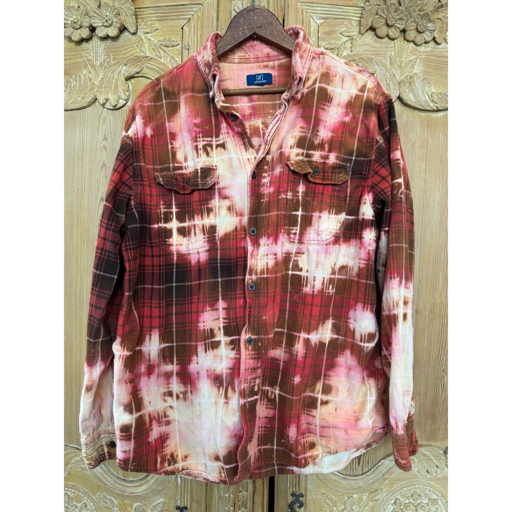Vintage Butterfly Patch Bleached Flannel Shirt Upcycled Cotton Size Large - Picture 8 of 10